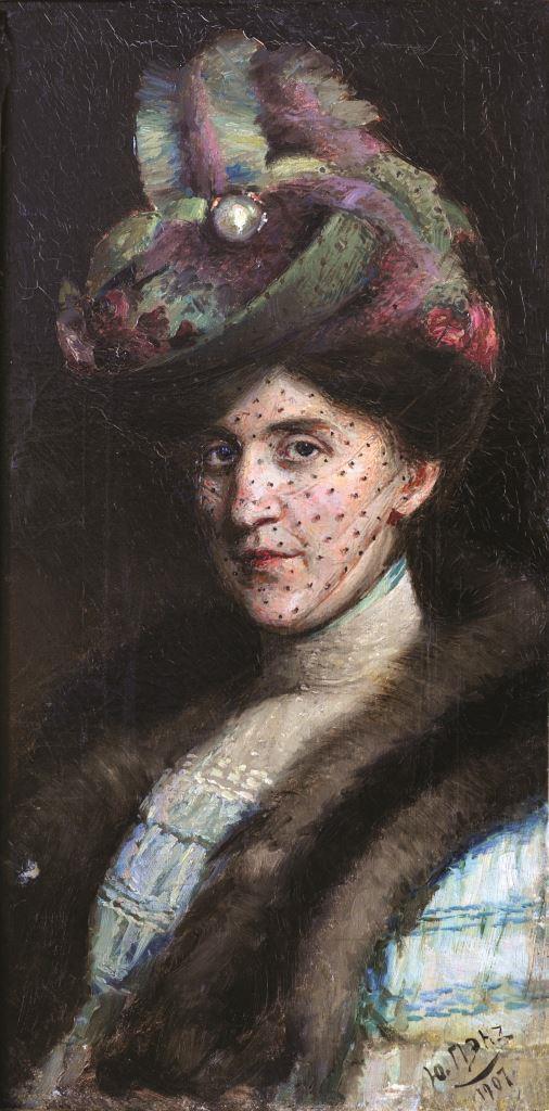 Nežinomos damos su skrybėle ir vualiu portretas. 1907 m.