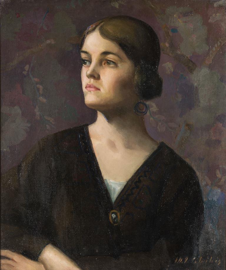 ZKM-10704; D-201 M. Šileikis „Mergaitė su auskaru“. 1925 m. Drobė, aliejus. Išm: 61,0×51,3 cm
