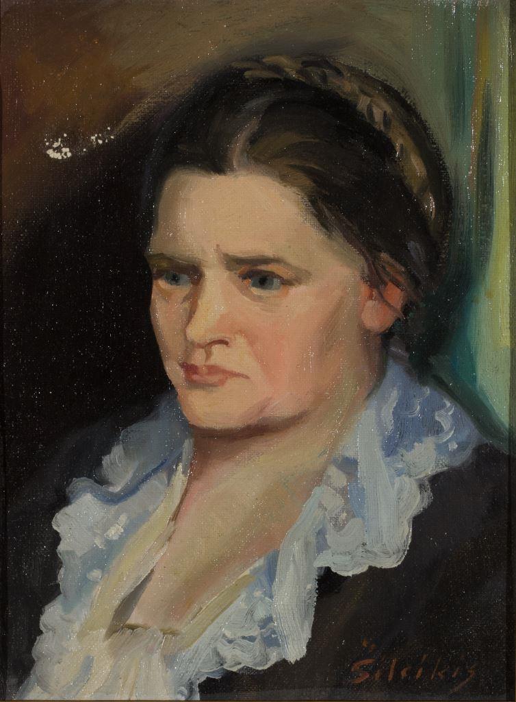 ZKM-10716; D-213 M. Šileikis „Žmonos portretas“. Drobė, aliejus. Išm: 30,4×27,7 cm
